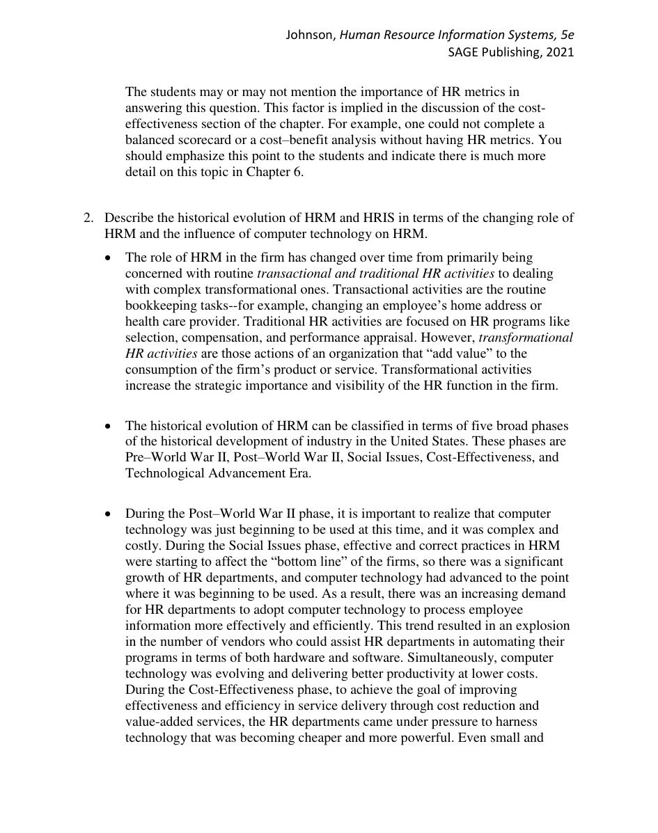 Preview page 2 of Solution Manual for Human Resource Information Systems Basics,  Applications, and Future Directions 5th Edition By Johns