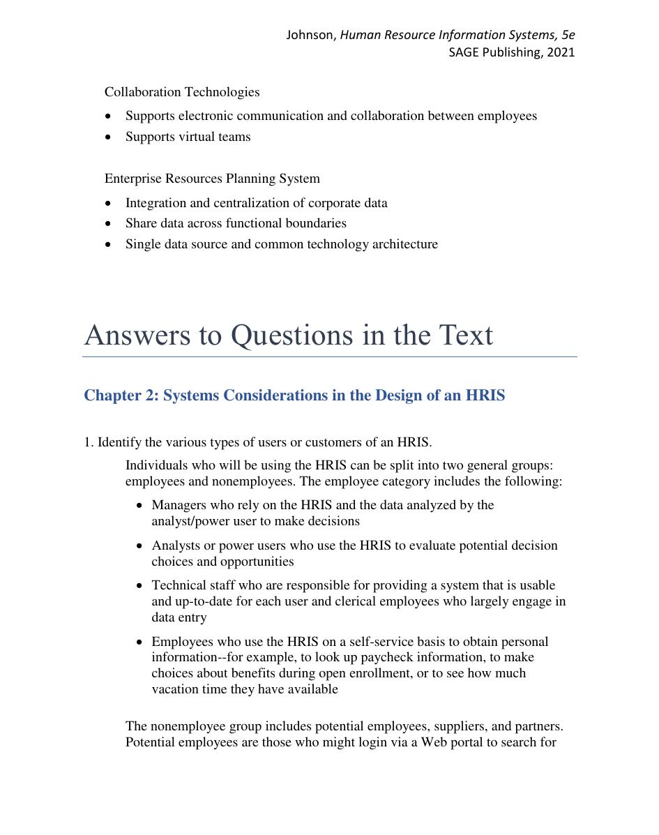 Preview page 6 of Solution Manual for Human Resource Information Systems Basics,  Applications, and Future Directions 5th Edition By Johns