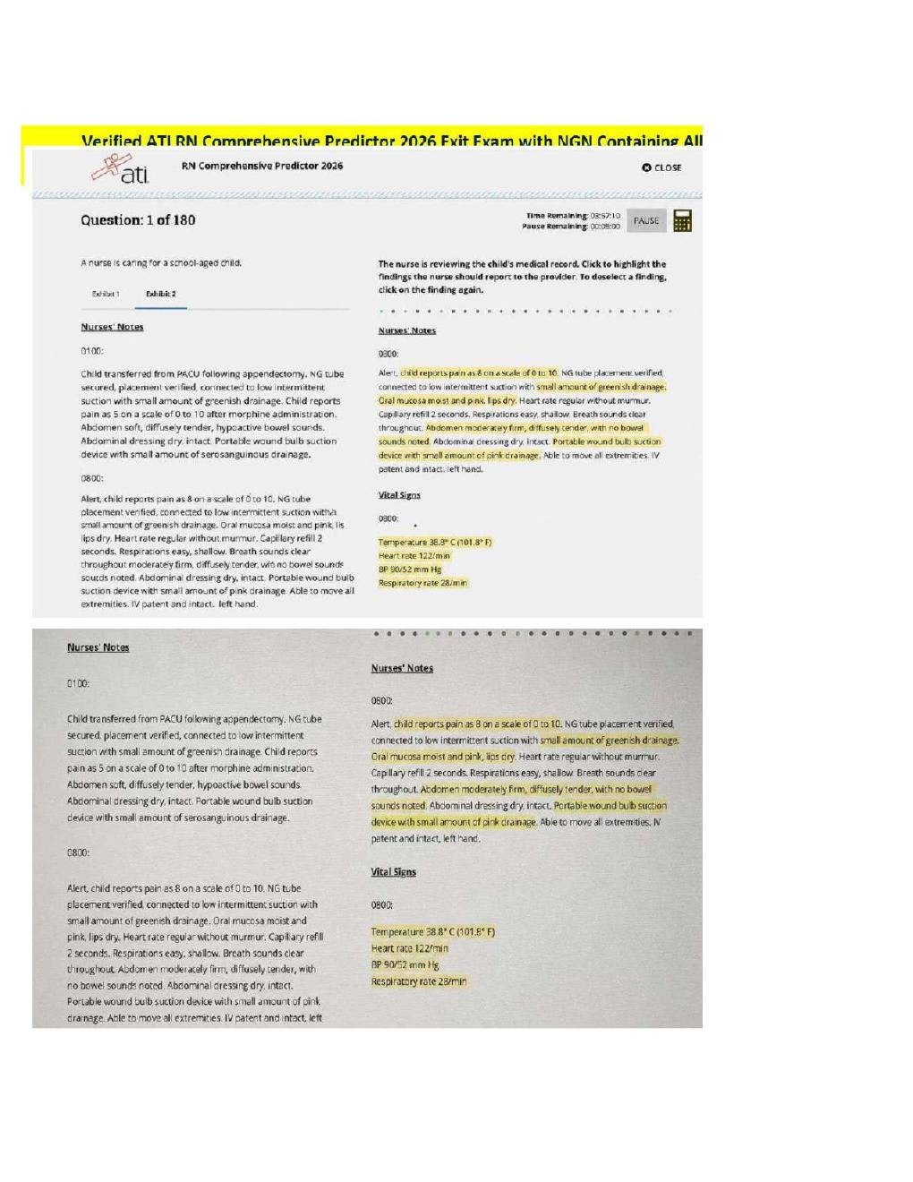 Preview page 2 of RN Exit ATI CMS Comprehensive Predictor Level 3 2026 Exit Assessment with NGN 180 Updated Questions Forms A, B and C and