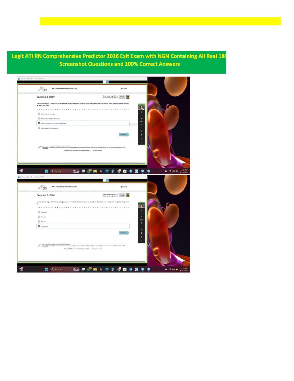 Preview page 4 of RN Exit ATI CMS Comprehensive Predictor Level 3 2026 Exit Assessment with NGN 180 Updated Questions Forms A, B and C and