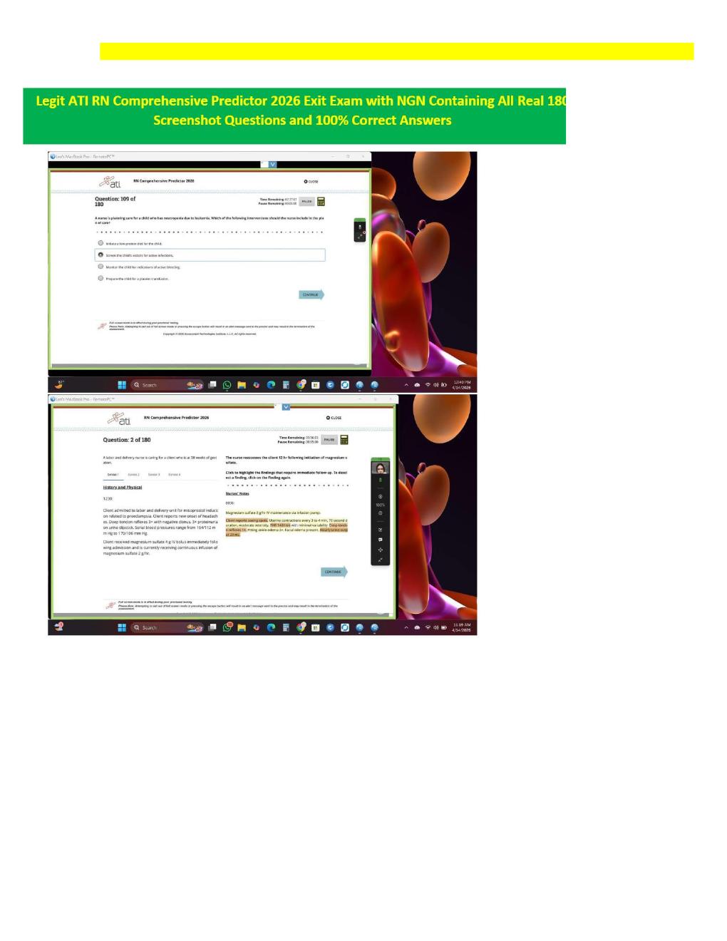 Preview page 5 of RN Exit ATI CMS Comprehensive Predictor Level 3 2026 Exit Assessment with NGN 180 Updated Questions Forms A, B and C and