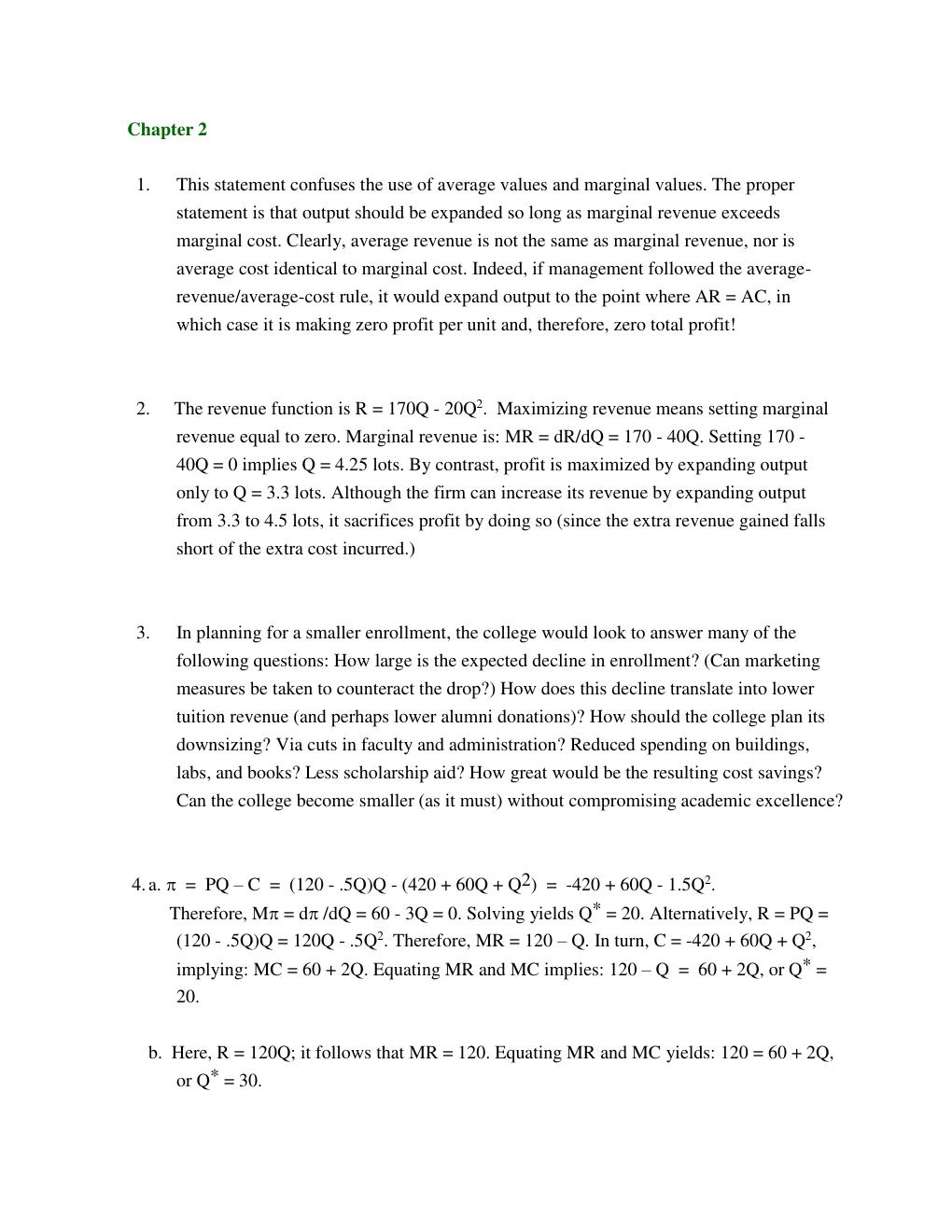 Preview page 6 of SOLUTION MANUAL FOR Managerial Economics, 9th Edition By William F. Samuelson, Stephen G. Marks, Jay L. Zagorsky