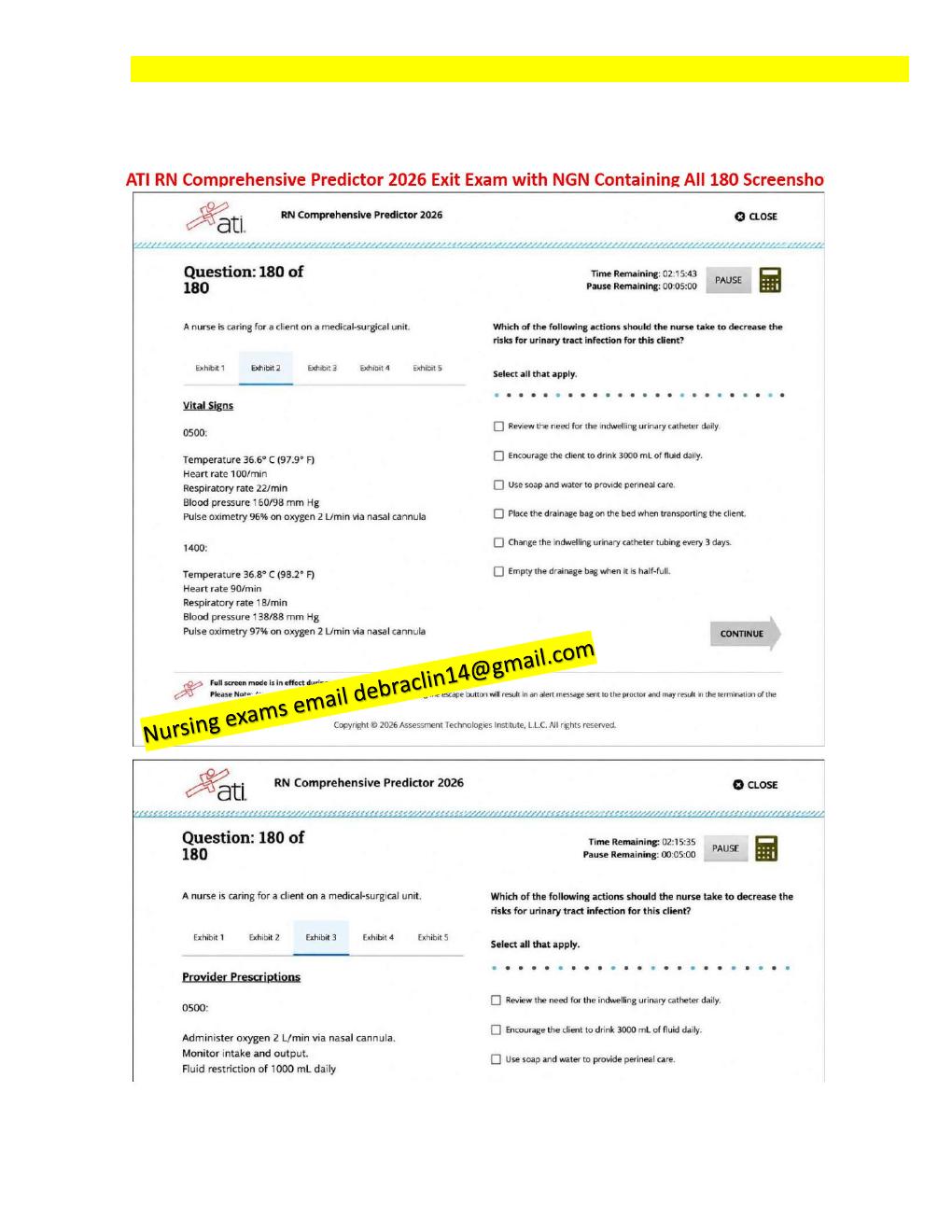 Preview page 2 of RN Exit ATI CMS Comprehensive Predictor Level 3 2026 Exit Assessment with NGN 180 Updated Questions Forms A, B and C and