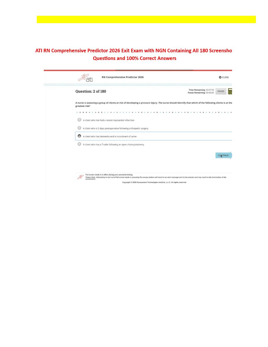 Preview page 4 of RN Exit ATI CMS Comprehensive Predictor Level 3 2026 Exit Assessment with NGN 180 Updated Questions Forms A, B and C and