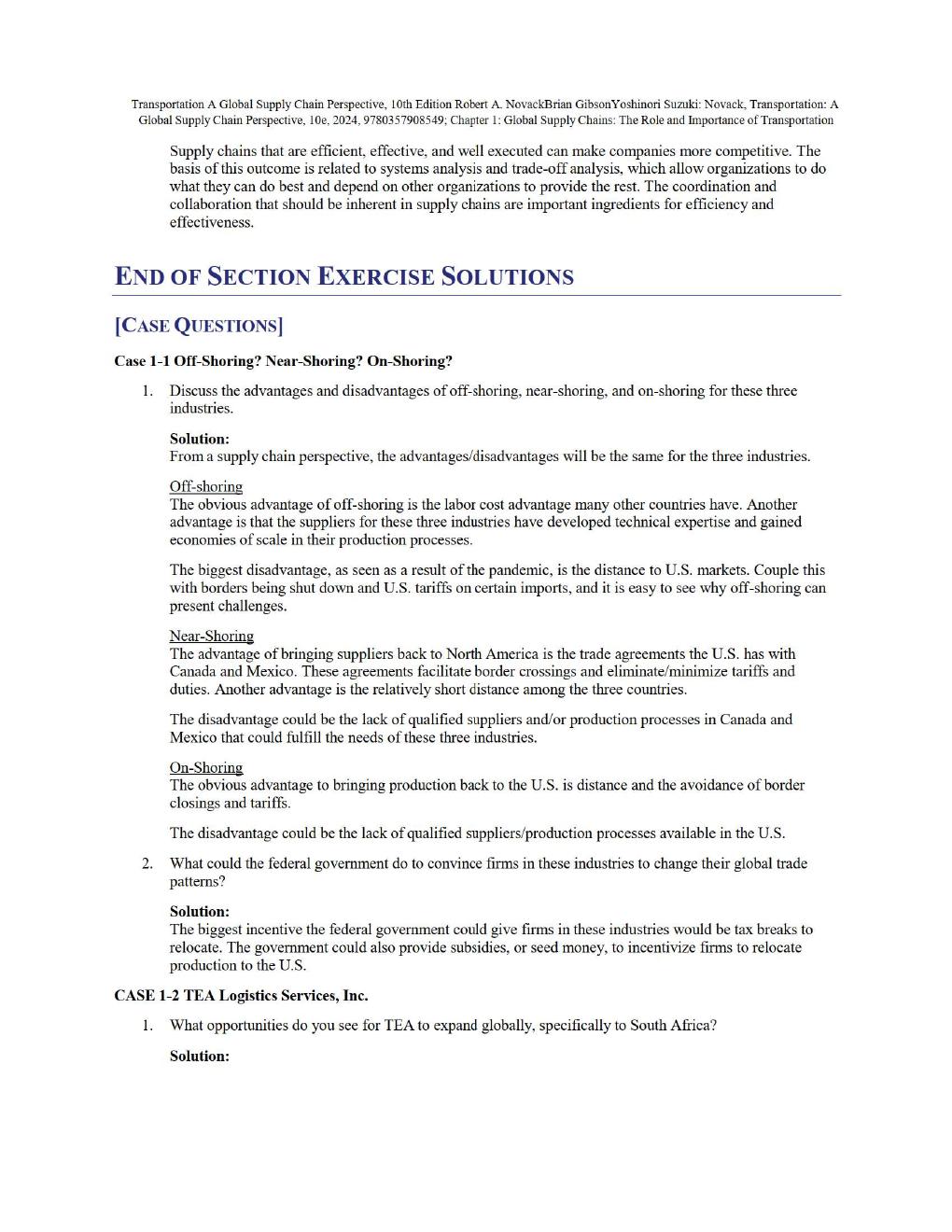 Preview page 4 of Solution and Answer Transportation A Global Supply Chain Perspective, 10th Edition By Robert A. NovackBrian Gibson Chapt
