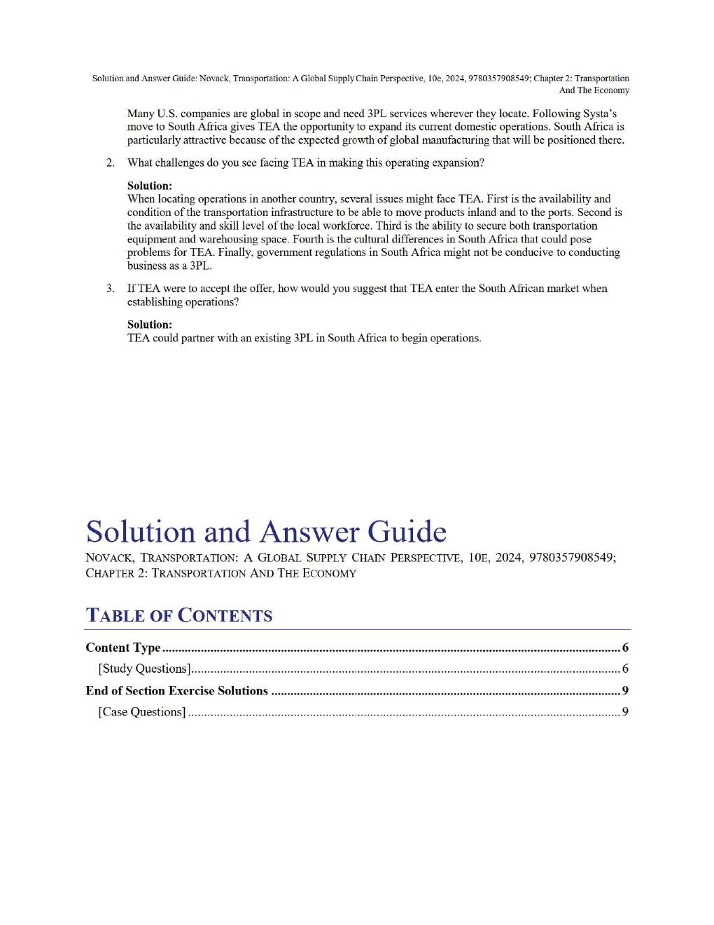 Preview page 5 of Solution and Answer Transportation A Global Supply Chain Perspective, 10th Edition By Robert A. NovackBrian Gibson Chapt