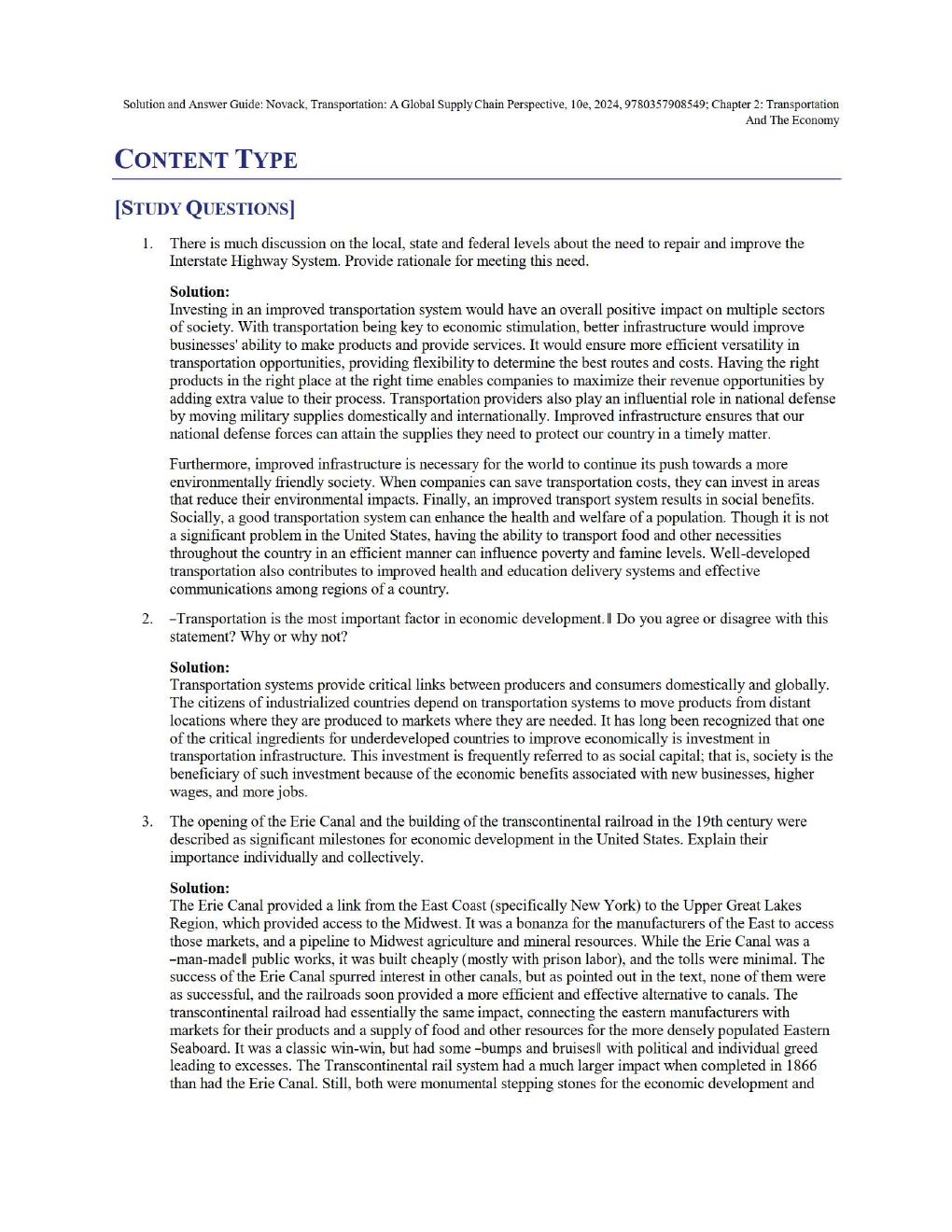 Preview page 6 of Solution and Answer Transportation A Global Supply Chain Perspective, 10th Edition By Robert A. NovackBrian Gibson Chapt