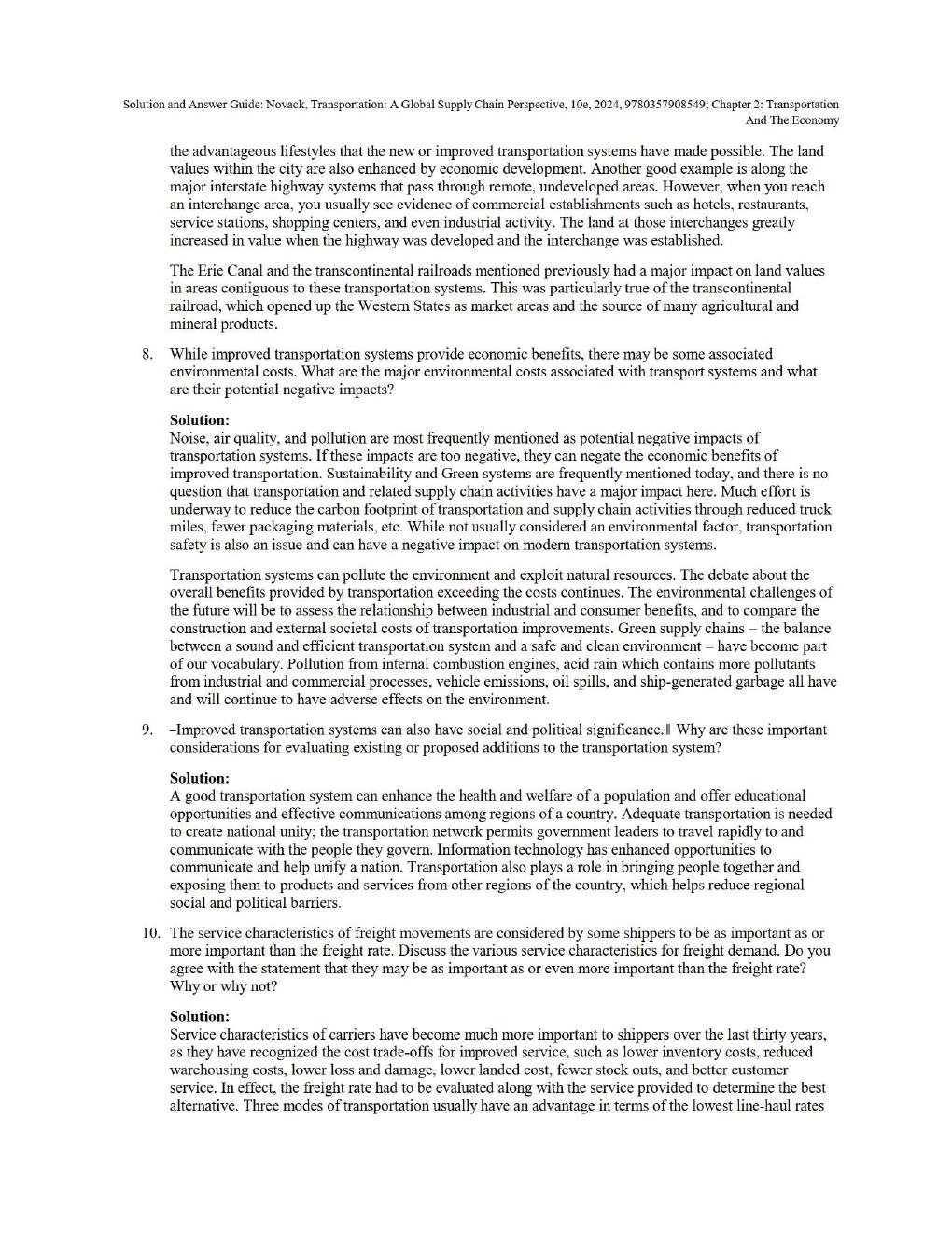 Preview page 8 of Solution and Answer Transportation A Global Supply Chain Perspective, 10th Edition By Robert A. NovackBrian Gibson Chapt