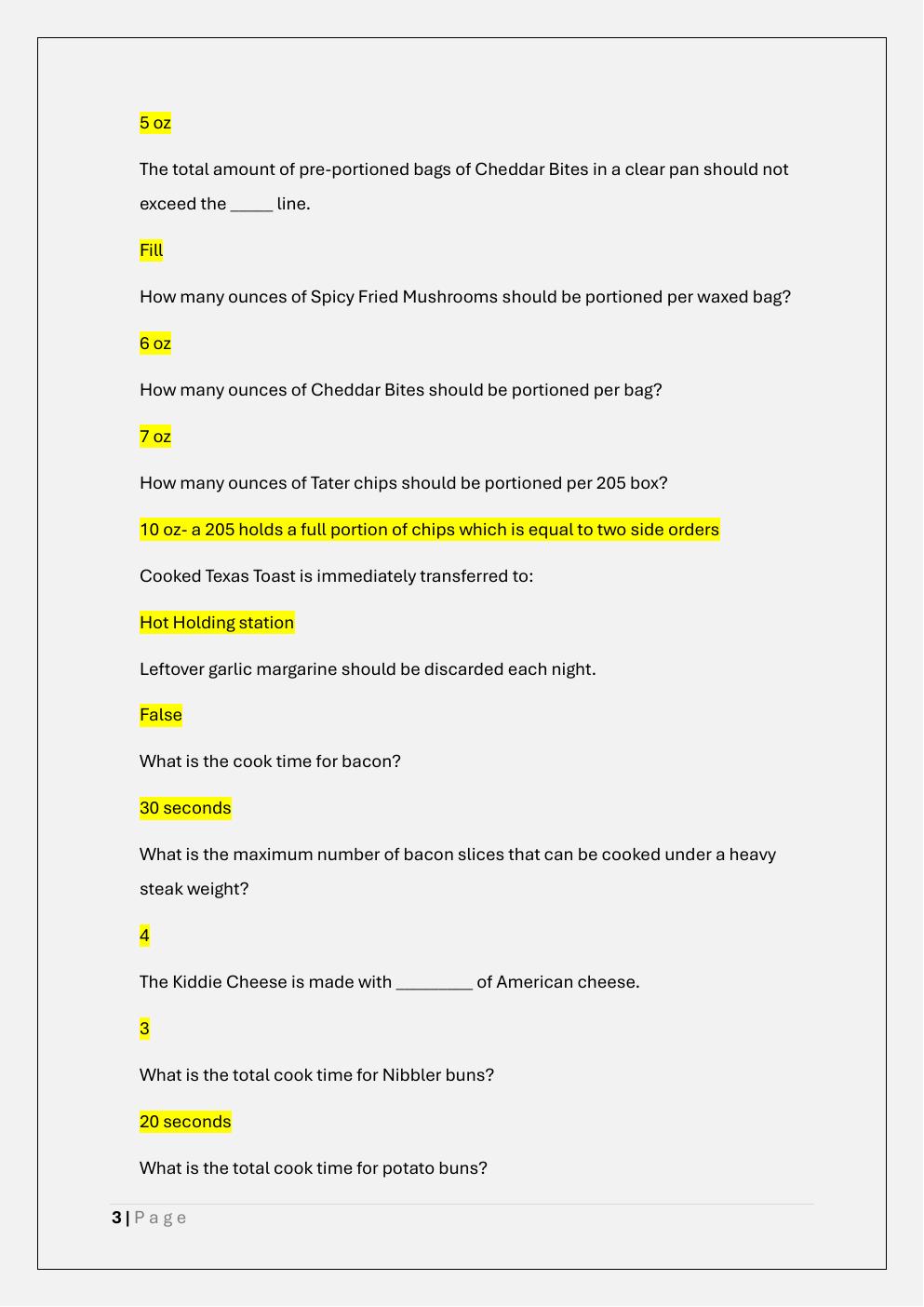Preview page 3 of ZAXBY'S CERTIFICATION EXAM – BOH AND  FOH  COMBINED