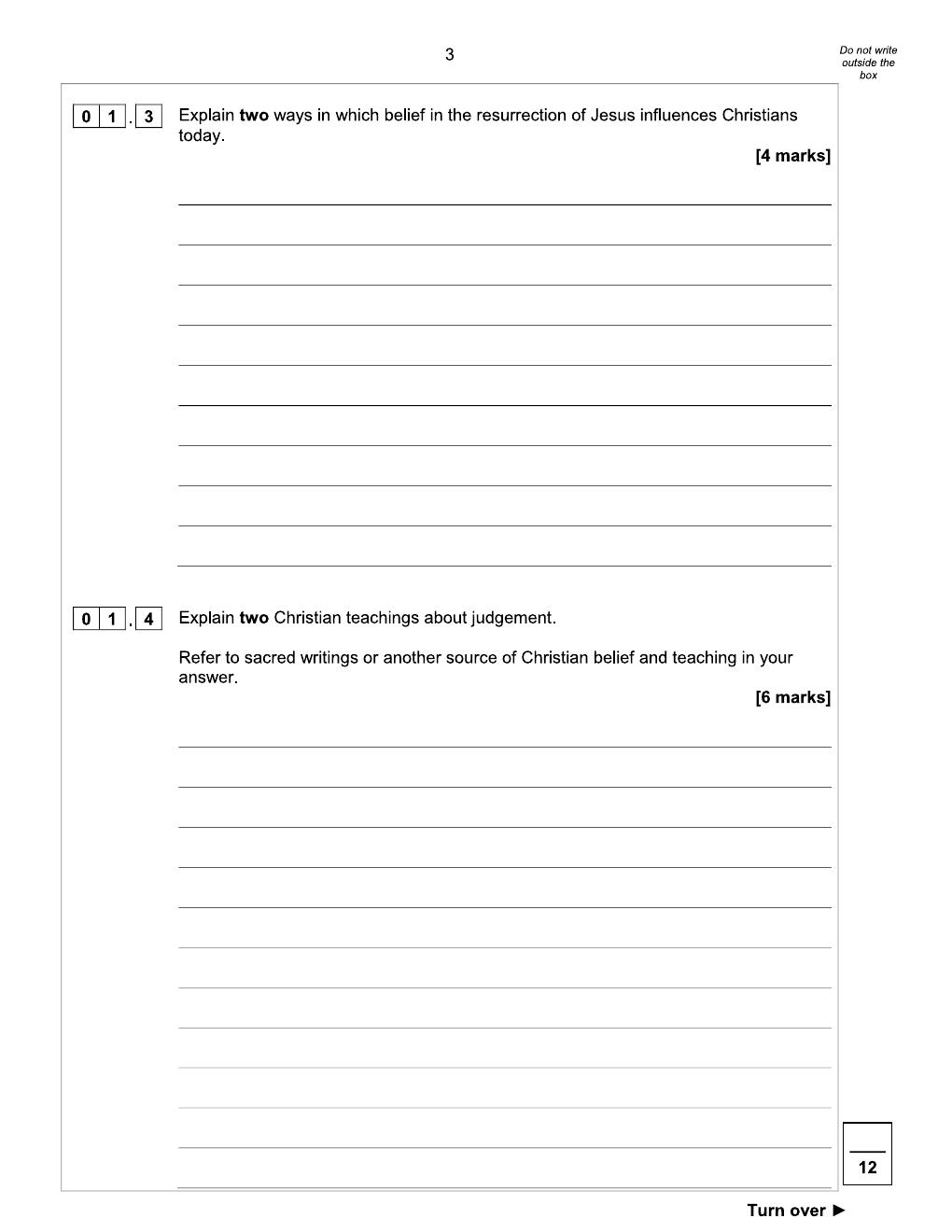 Preview page 3 of AQA GCSE Religious Studies A Paper 1: Christianity – Sample Assessment Materials with Practice Questions and Answers (Fi