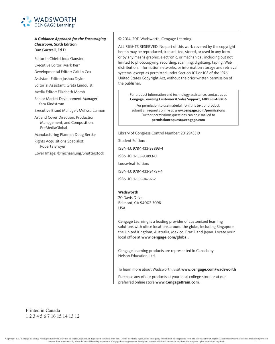 Preview page 5 of A Guidance Approach for the Encouraging Classroom 6th Edition By Dan Gartrell