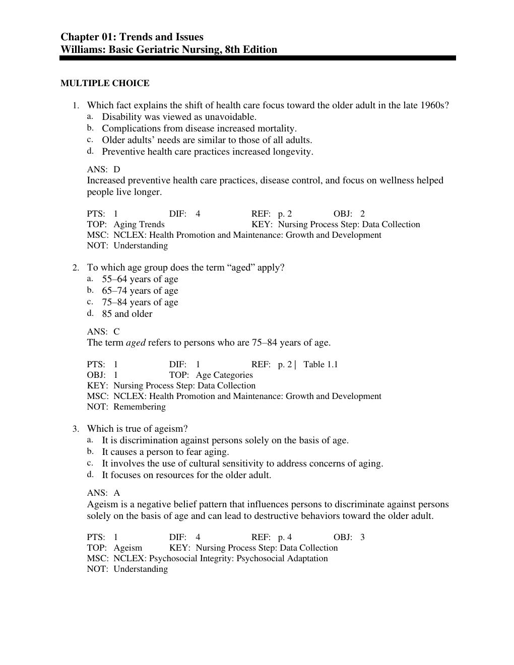 Preview page 2 of Test Bank for Basic Geriatric Nursing, 8th Edition