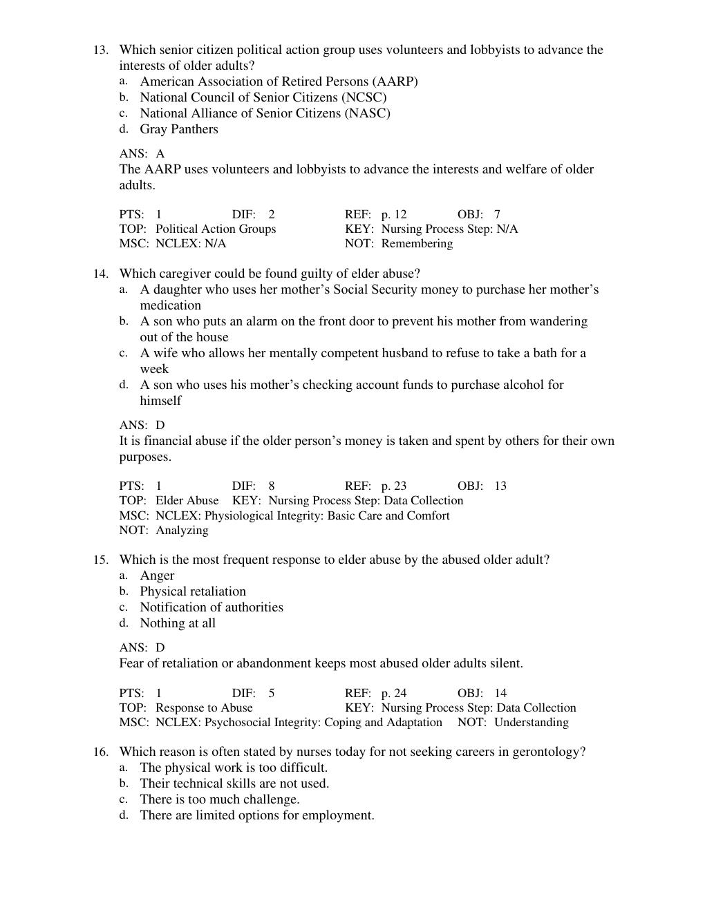 Preview page 6 of Test Bank for Basic Geriatric Nursing, 8th Edition