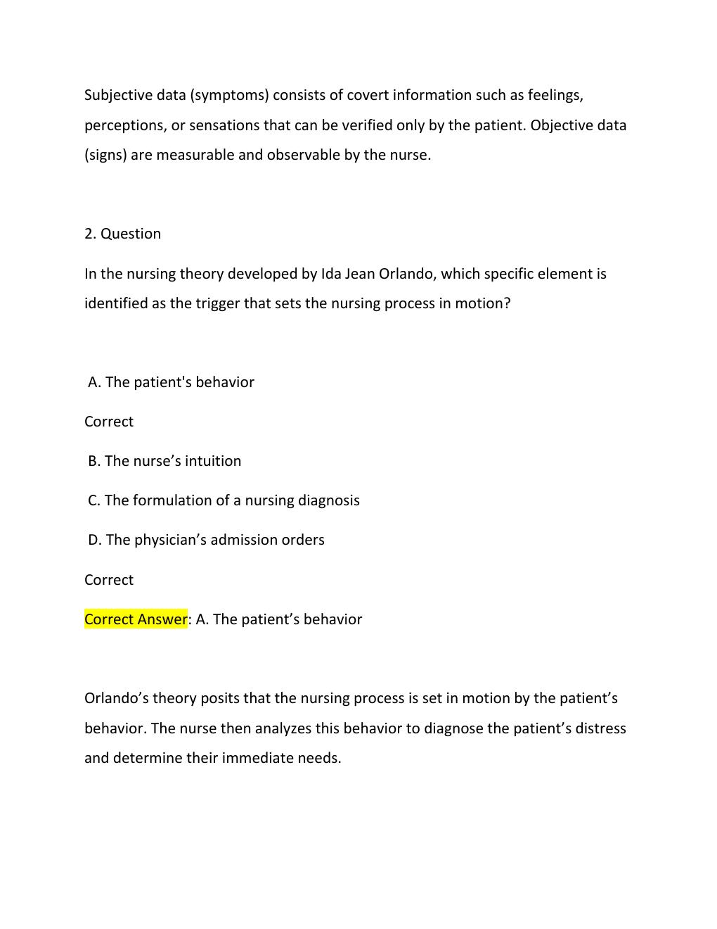 Preview page 2 of The Nursing Process exam questions 2026 Correct Answers