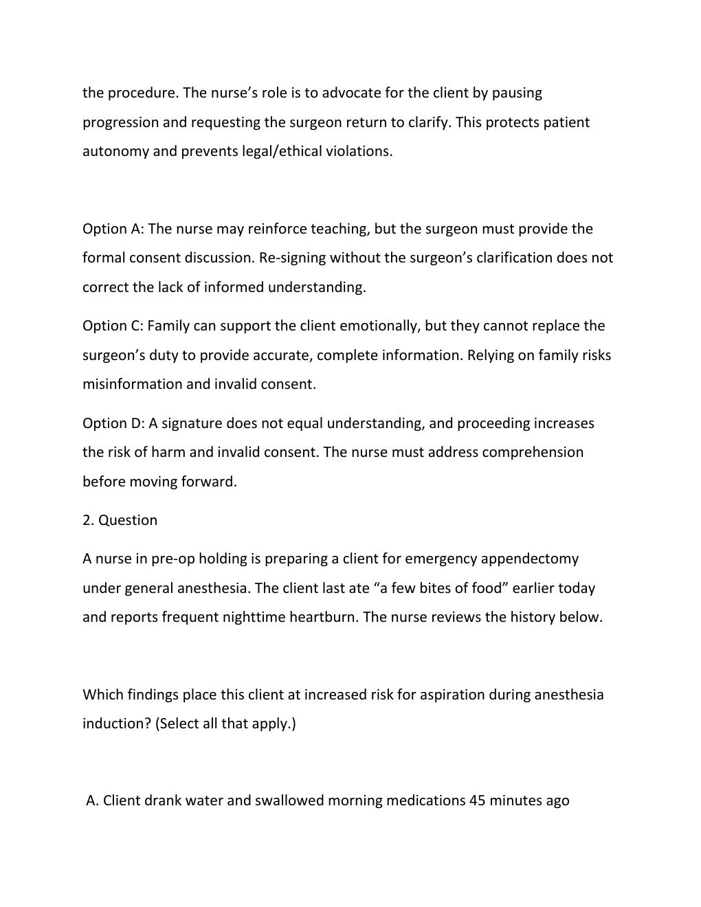 Preview page 2 of PERIOPERATIVE NURSING PREOPERATIVE PHASE EXAM 2026