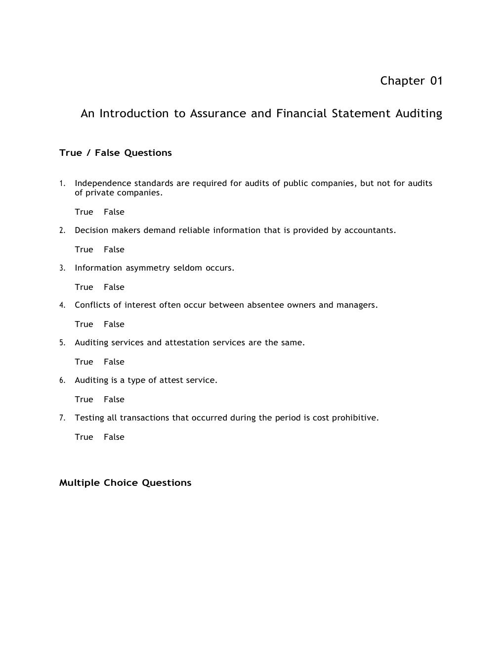 Preview page 3 of TEST BANK For Auditing & Assurance Services:  A Systematic Approach, 11th Edition By Messier Chapters 1 - 21 Complete
