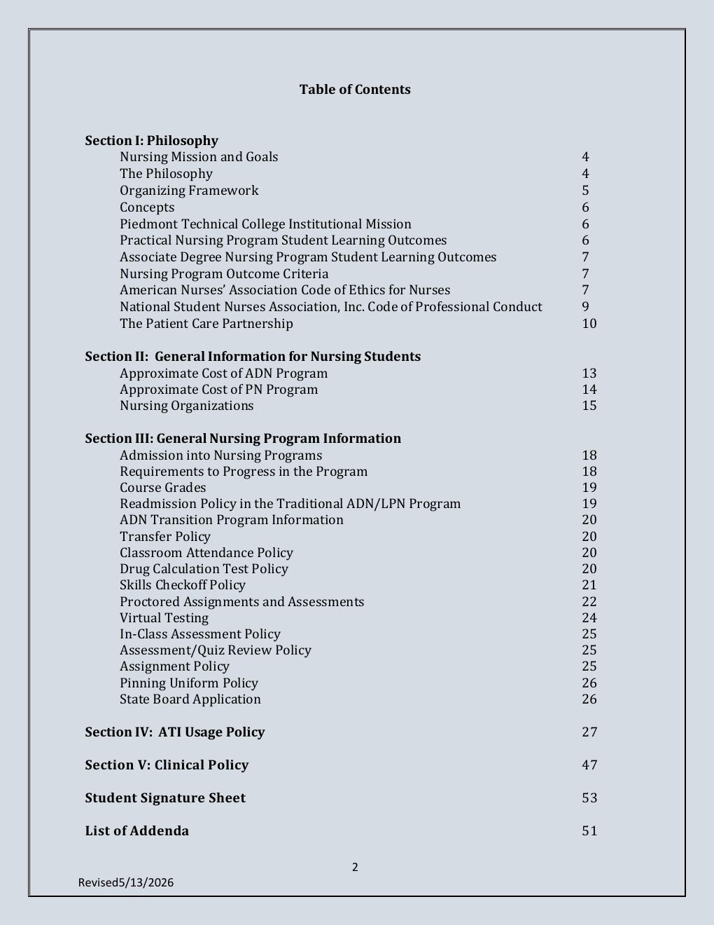 Preview page 2 of Piedmont Technical College    Nursing Student Handbook