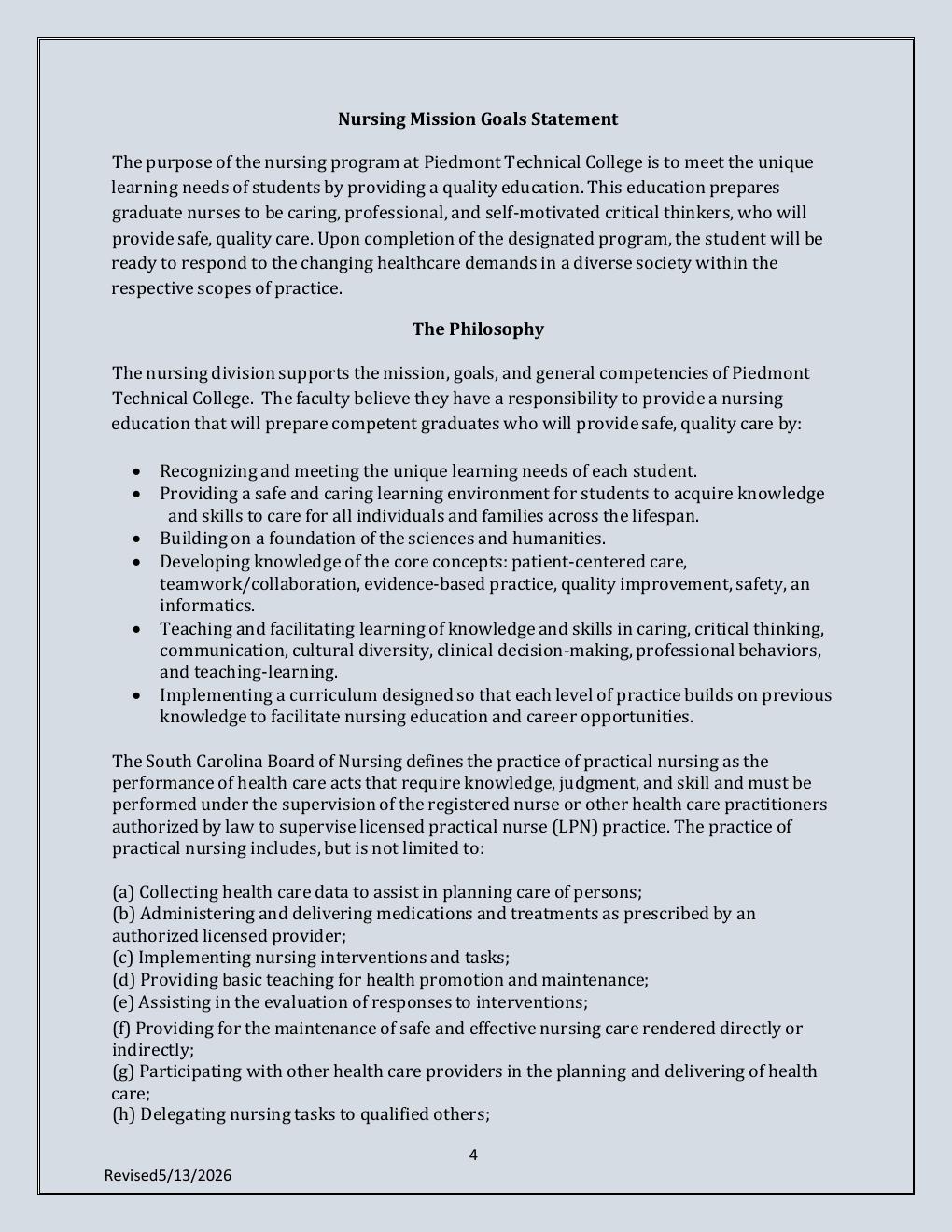 Preview page 4 of Piedmont Technical College    Nursing Student Handbook