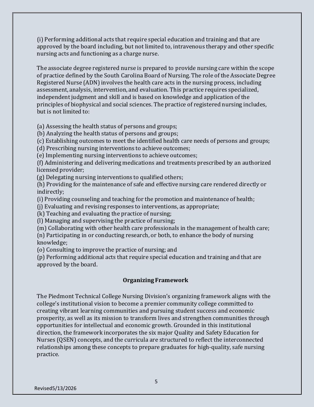 Preview page 5 of Piedmont Technical College    Nursing Student Handbook
