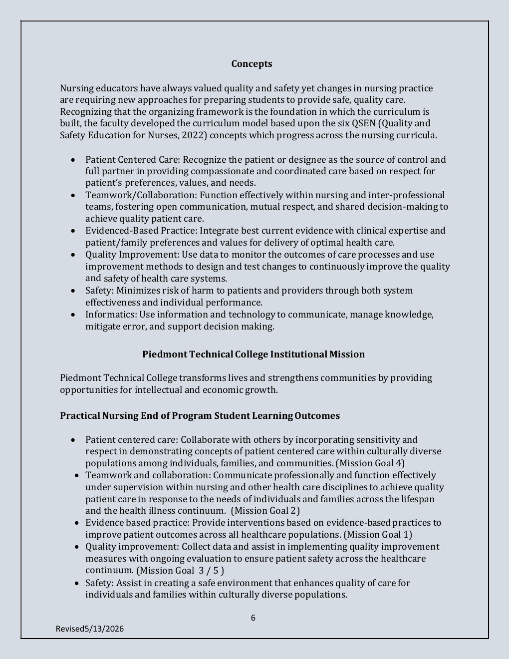 Preview page 6 of Piedmont Technical College    Nursing Student Handbook