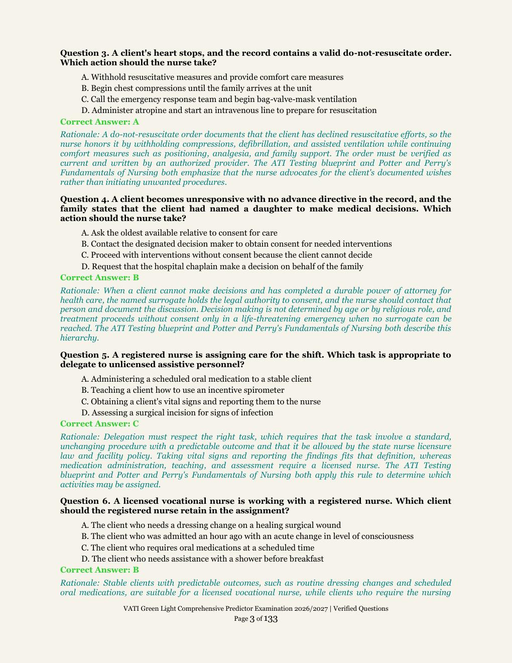 Preview page 3 of VATI Green Light Comprehensive Predictor Examination | ATI Testing | Academic Year 2026/2027 | Comprehensive Predictor E