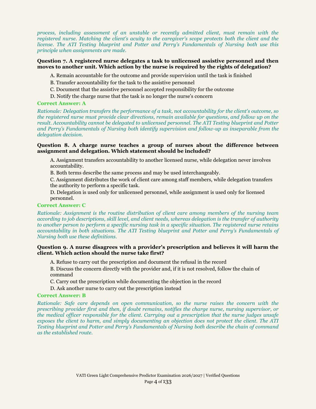 Preview page 4 of VATI Green Light Comprehensive Predictor Examination | ATI Testing | Academic Year 2026/2027 | Comprehensive Predictor E