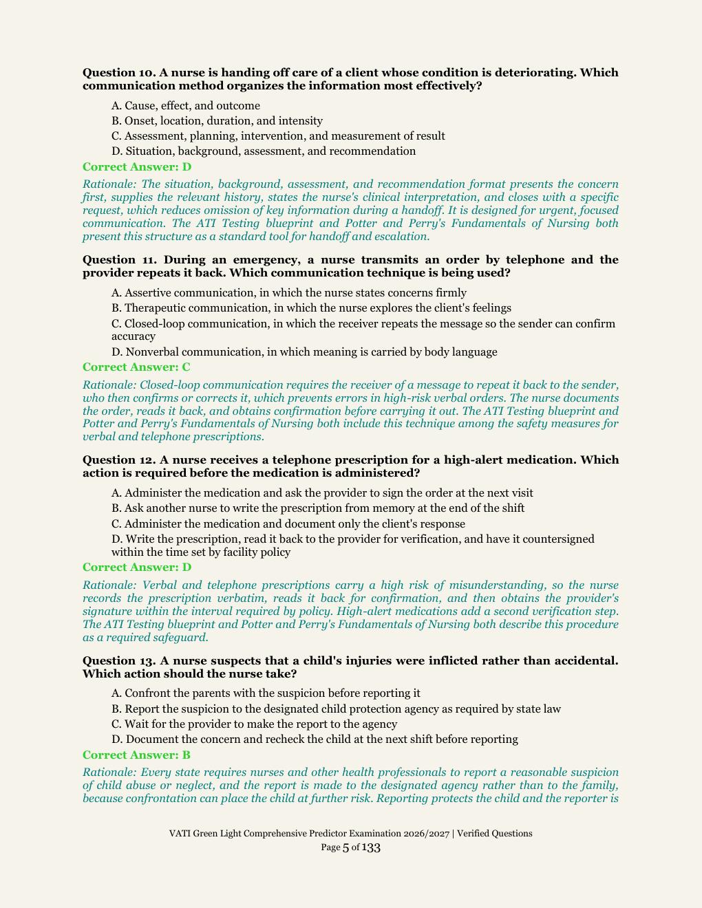 Preview page 5 of VATI Green Light Comprehensive Predictor Examination | ATI Testing | Academic Year 2026/2027 | Comprehensive Predictor E