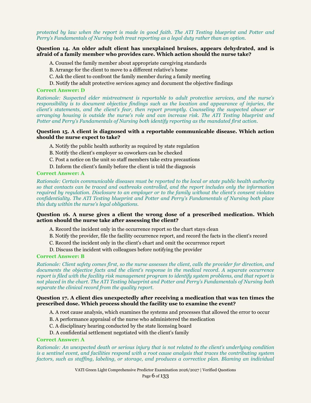 Preview page 6 of VATI Green Light Comprehensive Predictor Examination | ATI Testing | Academic Year 2026/2027 | Comprehensive Predictor E