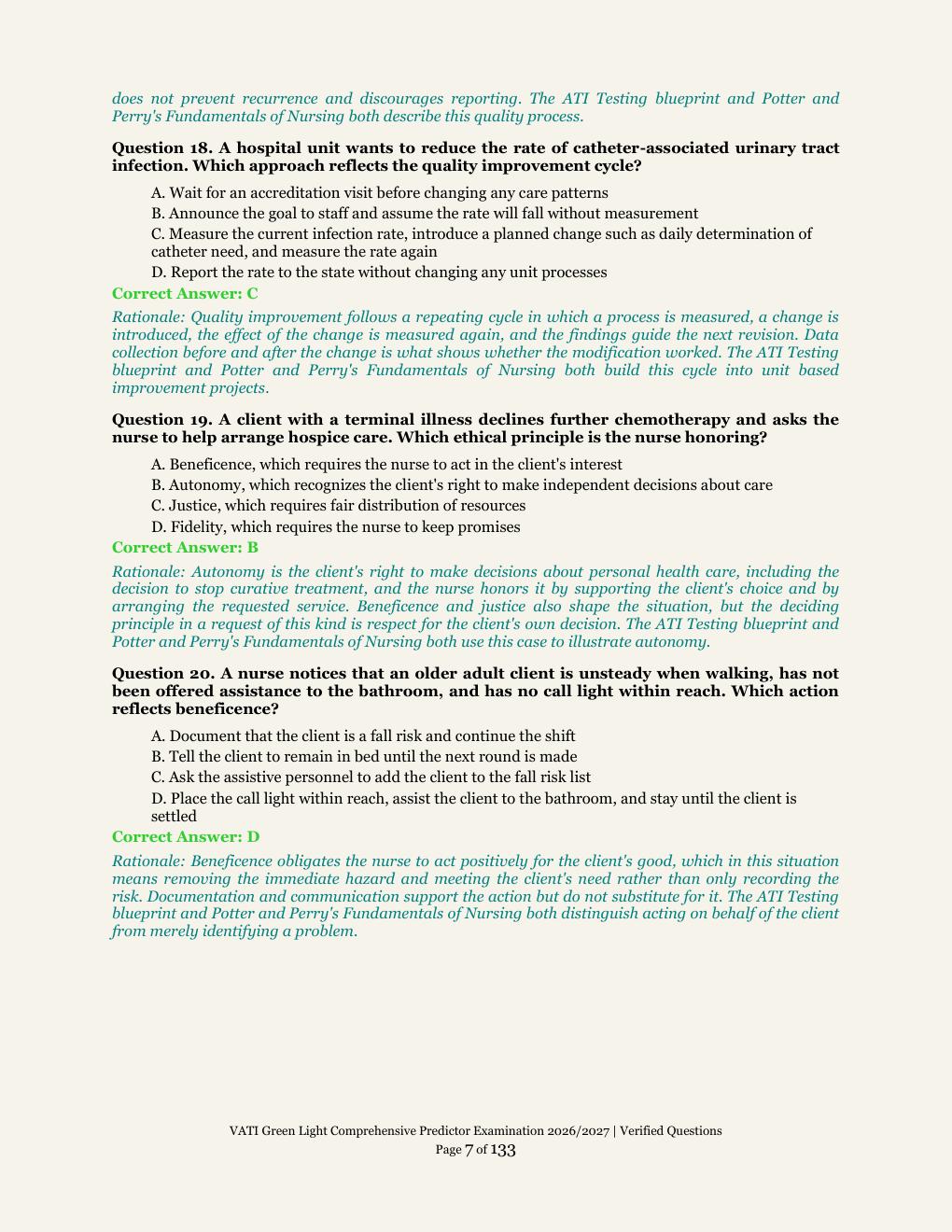 Preview page 7 of VATI Green Light Comprehensive Predictor Examination | ATI Testing | Academic Year 2026/2027 | Comprehensive Predictor E