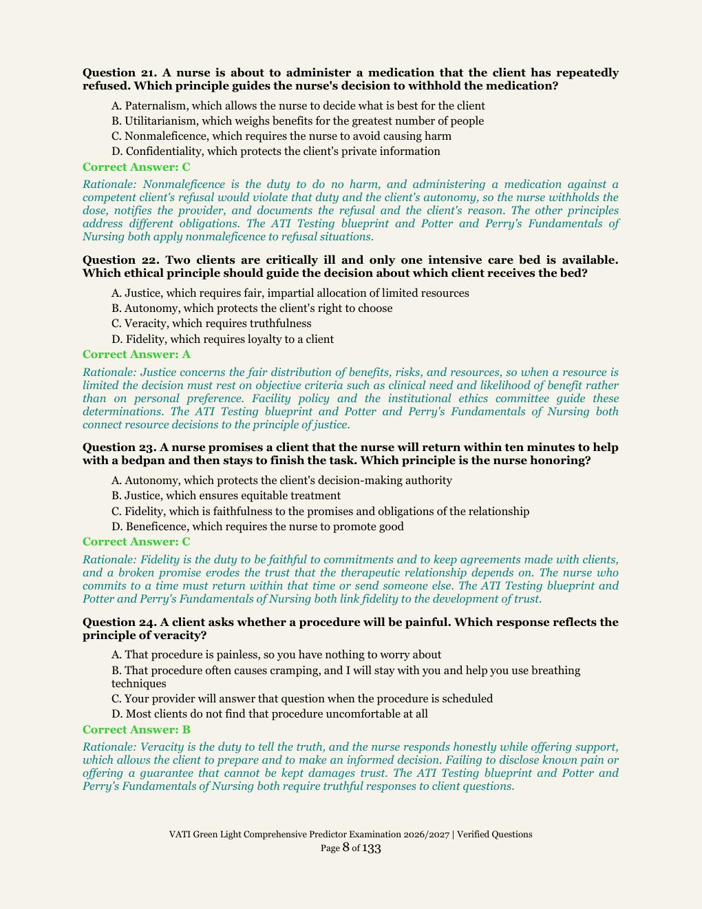 Preview page 8 of VATI Green Light Comprehensive Predictor Examination | ATI Testing | Academic Year 2026/2027 | Comprehensive Predictor E