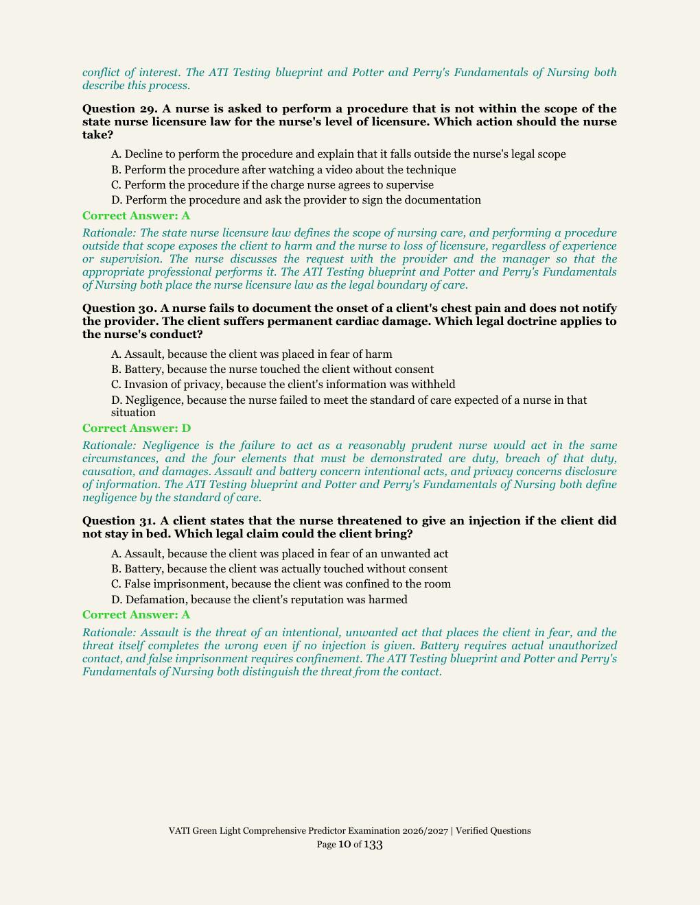 Preview page 10 of VATI Green Light Comprehensive Predictor Examination | ATI Testing | Academic Year 2026/2027 | Comprehensive Predictor E