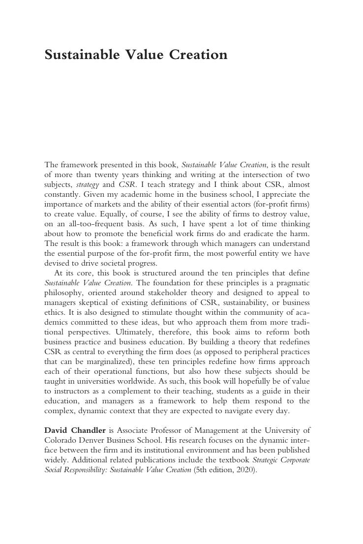 Preview page 2 of Sustainable Value Creation 2nd Edition By Chandler, David