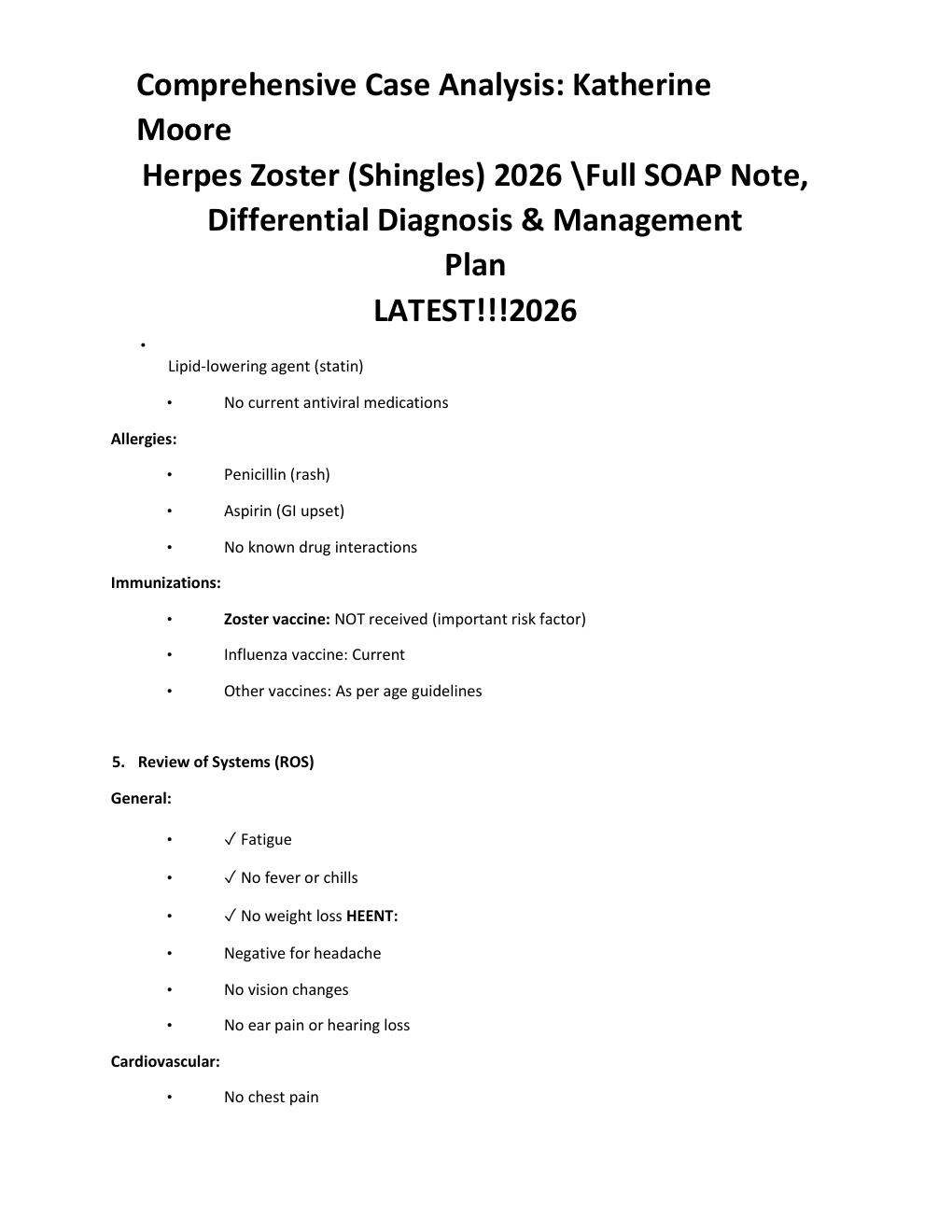 Preview page 6 of Comprehensive Case Analysis: Katherine Moore Herpes Zoster (Shingles) 2026 \Full SOAP Note, Differential Diagnosis & Man