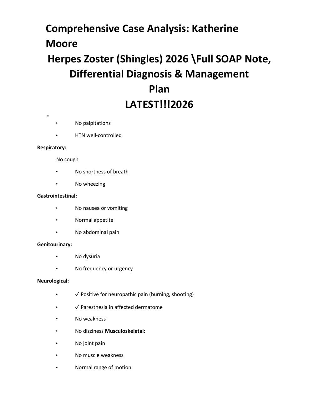 Preview page 7 of Comprehensive Case Analysis: Katherine Moore Herpes Zoster (Shingles) 2026 \Full SOAP Note, Differential Diagnosis & Man
