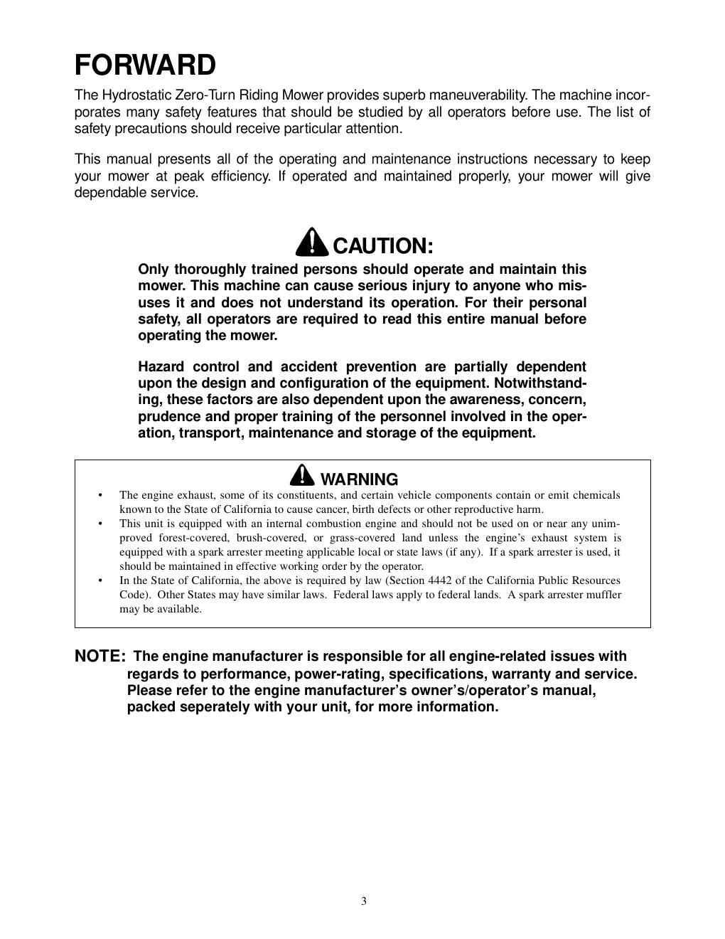 Preview page 3 of Cub Cadet - Hydrostatic Zero-Turn Riding Mower - 23Hp 53AB5BBP7502 50" Stamped Deck - Operator & Service Manual