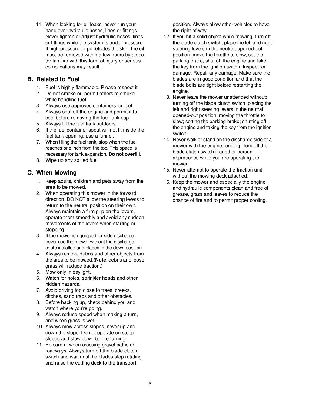 Preview page 5 of Cub Cadet - Hydrostatic Zero-Turn Riding Mower - 23Hp 53AB5BBP7502 50" Stamped Deck - Operator & Service Manual