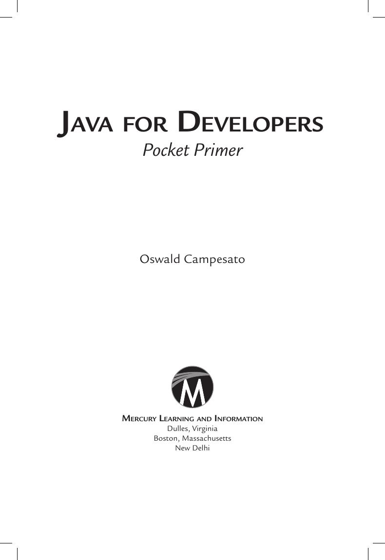 Preview page 4 of Java for Developers Pocket Primer By Oswald Campesato ISBN: 978-1683925484