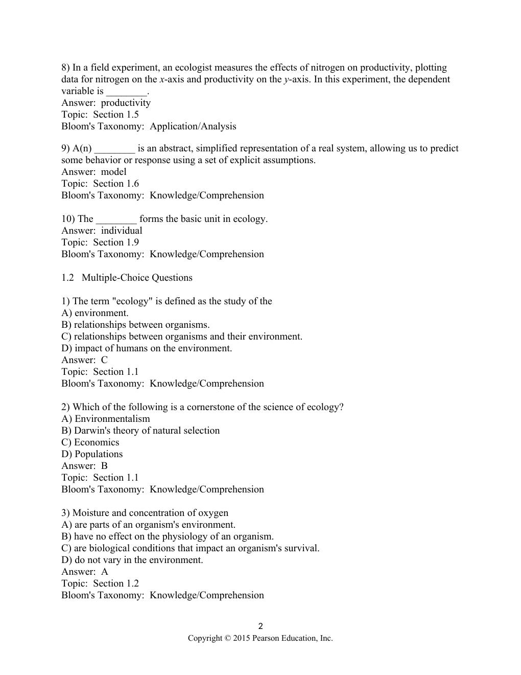 Preview page 2 of Test Bank For Elements of Ecology 9th Edition by Thomas Smith, Robert Smith