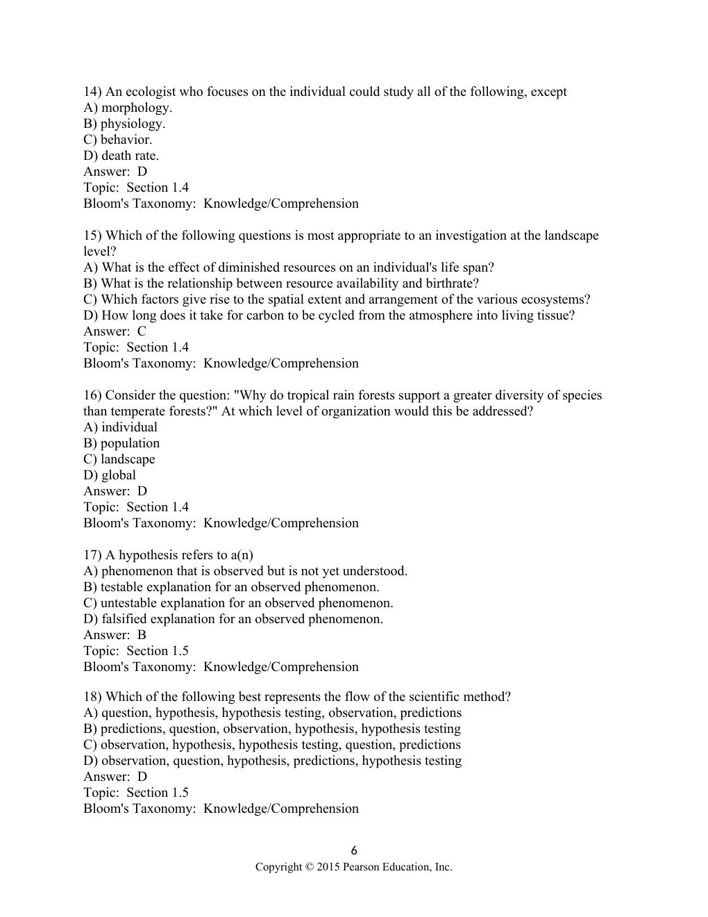 Preview page 6 of Test Bank For Elements of Ecology 9th Edition by Thomas Smith, Robert Smith