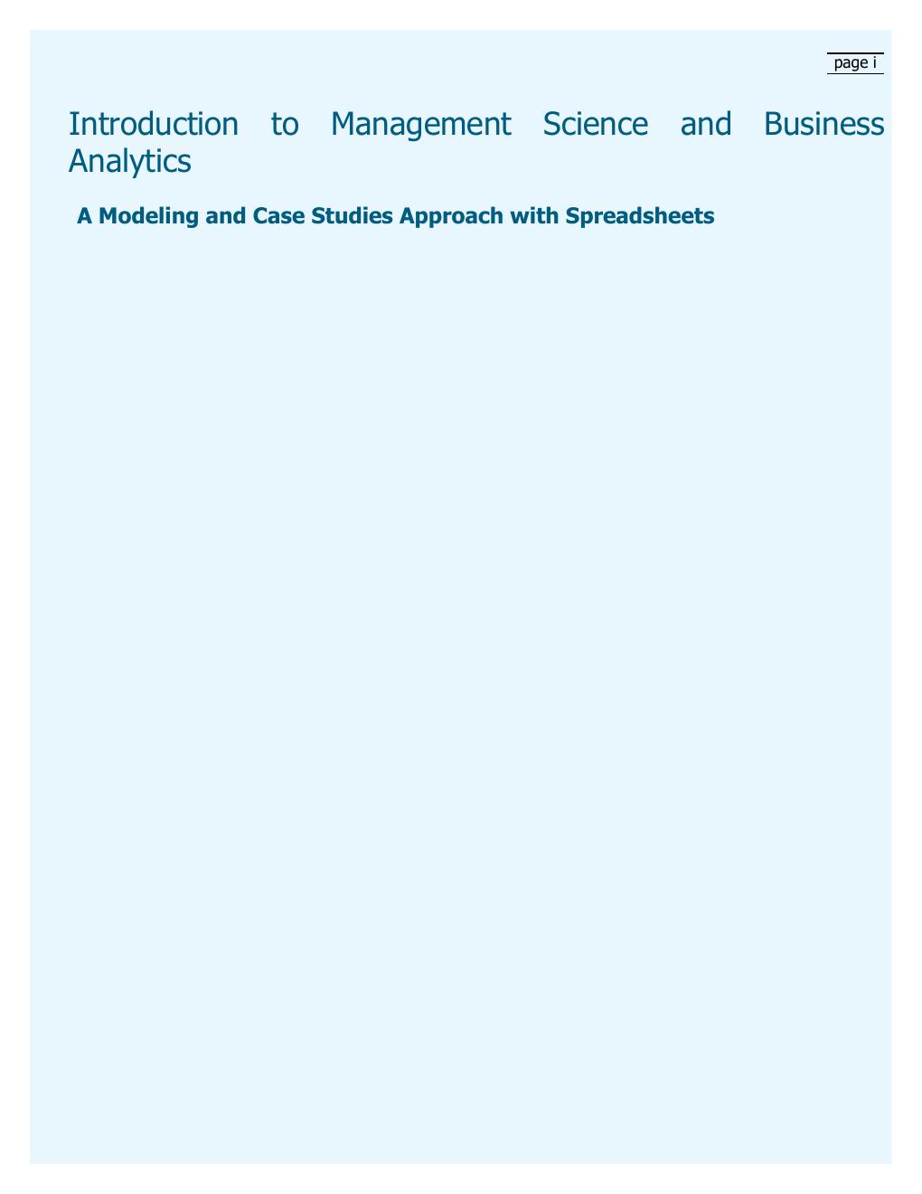 Preview page 3 of Introduction to Management Science and Business Analytics 7th Edition By FREDERICK. HILLIER (MARK.), Frederick S. Hillie