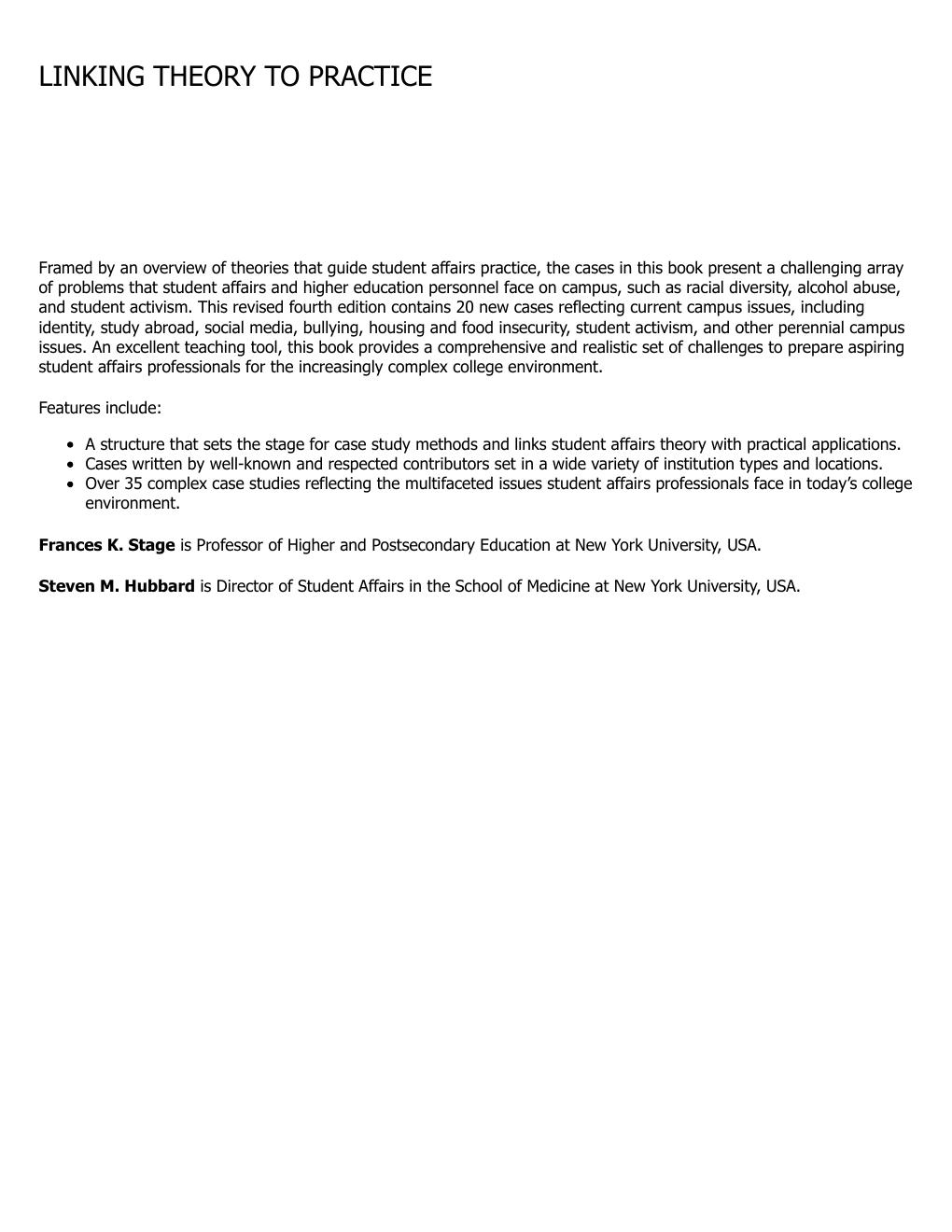 Preview page 4 of Linking Theory to Practice 4th Edition By Frances Stage, Steven Hubbard