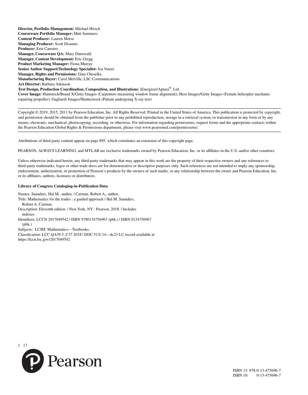 Preview page 3 of Mathematics for the Trades A Guided Approach 11th Edition By Hal Saunders