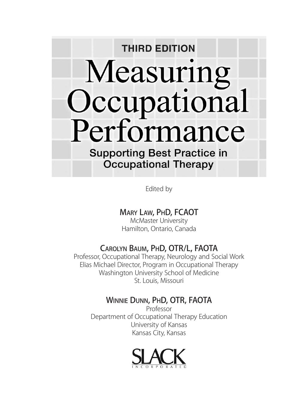 Preview page 4 of Measuring Occupational Performance Supporting Best Practice in Occupational Therapy 3rd Edition By Mary Law; Carolyn M.