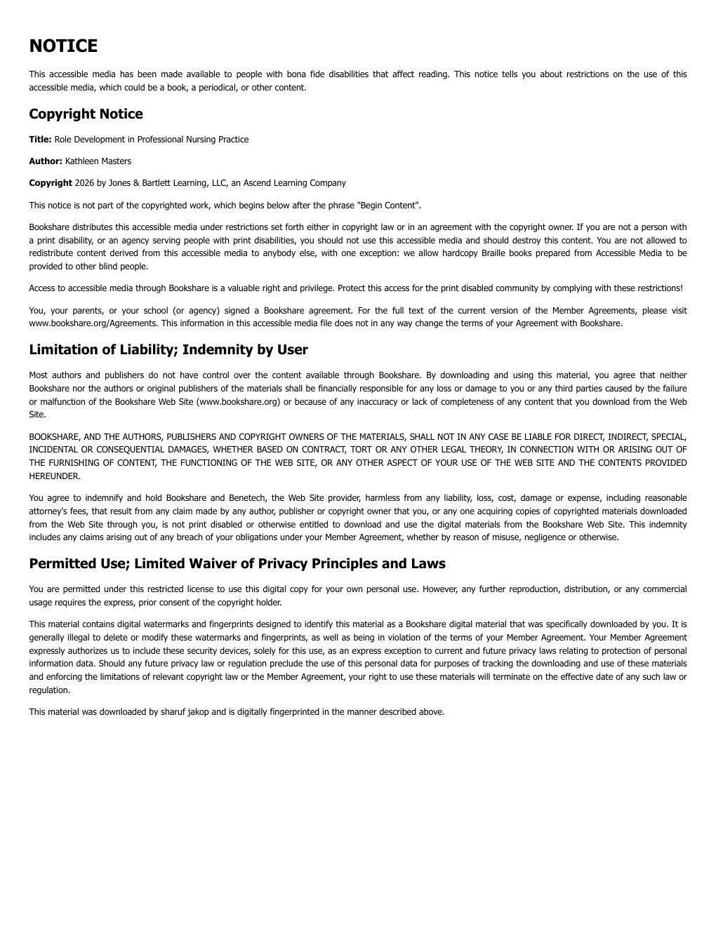 Preview page 2 of Role Development in Professional Nursing Practice 7th Edition By Kathleen Masters