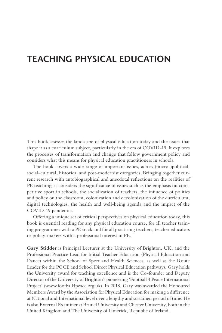 Preview page 2 of Teaching Physical Education Contemporary Issues for Teachers, Educators and Students 1st Eition By  Gary Stidder