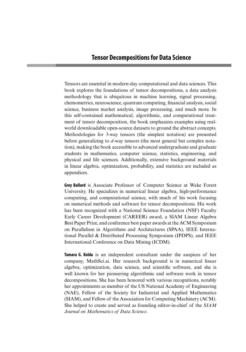 Preview page 2 of Tensor Decompositions for Data Science 1st Edition By Grey Ballard; Tamara G. Kolda