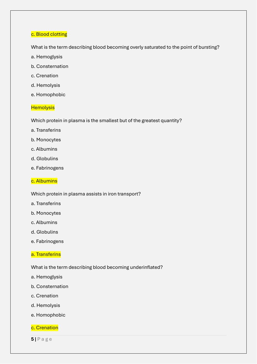 Preview page 5 of PHYS 261 PHYSIOLOGY MIDTERM EXAM