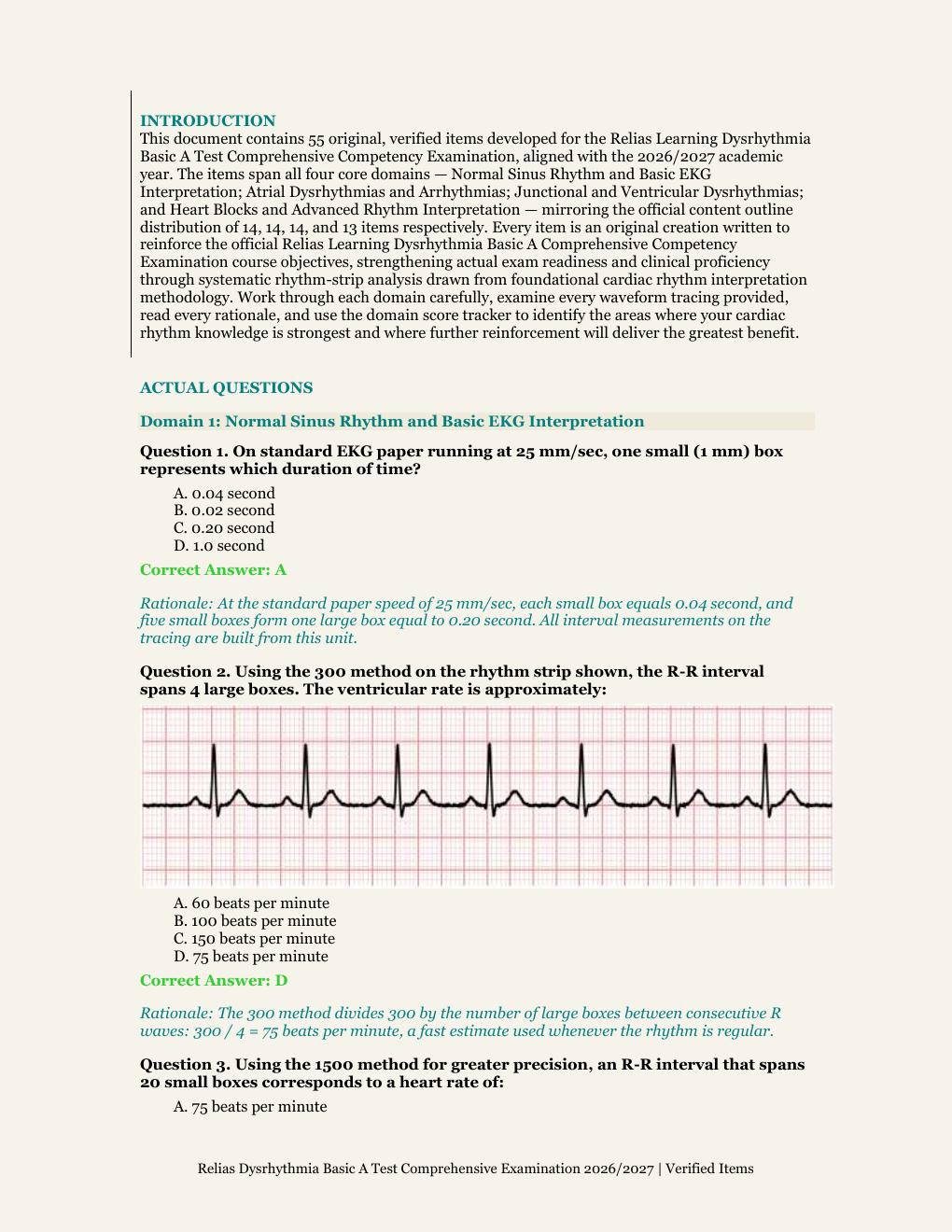 Preview page 2 of Relias Dysrhythmia Basic A Test | Relias Learning | Academic Year 2026/2027 | Comprehensive Competency Examination | 55