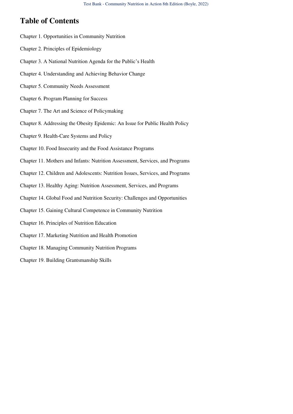 Preview page 2 of Test Bank - Community Nutrition in Action, 8th Edition