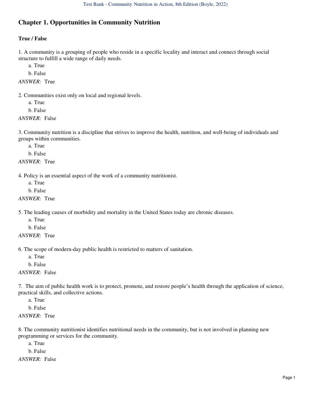 Preview page 3 of Test Bank - Community Nutrition in Action, 8th Edition